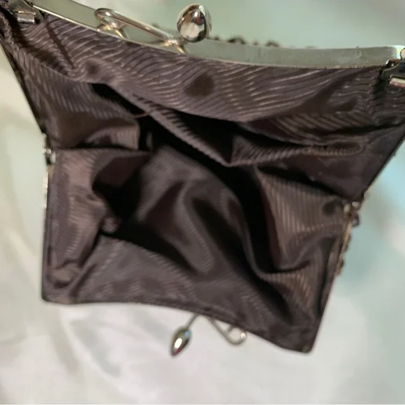 Convertible brown sequin & glass beaded vintage bag. Silver hardware and chain. - Picture 4 of 12